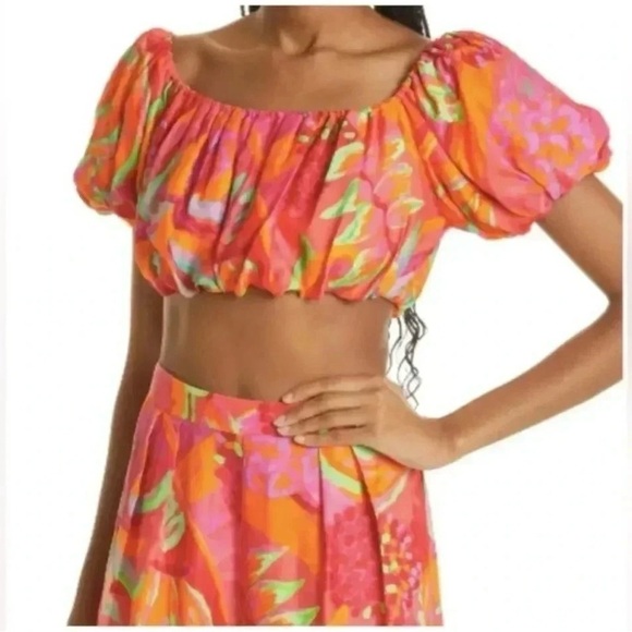 FARM Rio Tops - Farm Rio fruit brush Floral Puff Sleeve Crop Top size nwt